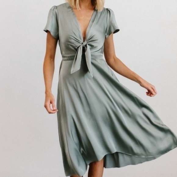Baltic Born Dresses & Skirts - Baltic Born Poppy Satin Sage Green Tie-Front Dress Size L NWT